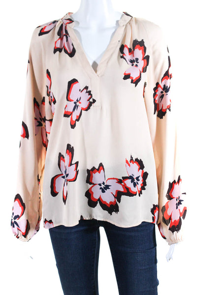 ALC Womens Pink Silk Floral Print V-Neck Long Sleeve Blouse Top Size 6