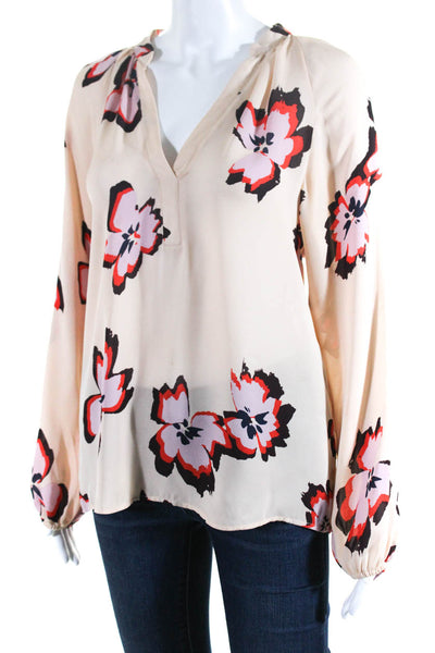 ALC Womens Pink Silk Floral Print V-Neck Long Sleeve Blouse Top Size 6