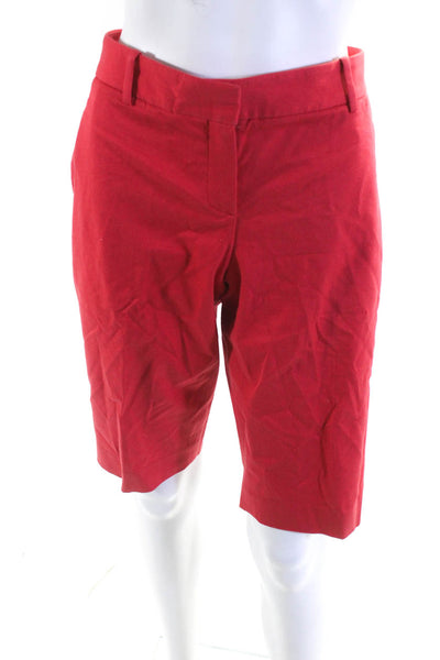 Theory Womens Yanera Bistretch Bermuda Shorts Red Cotton Blend Size 8