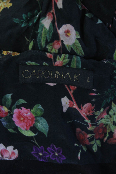 Carolina K Womens Silk Floral Print Pleated Shorts Black Size Large