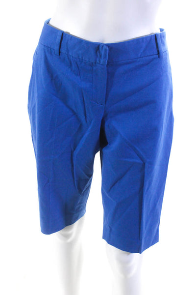 Theory Womens Flat Front Bermuda Shorts Blue Cotton Blend Size 8