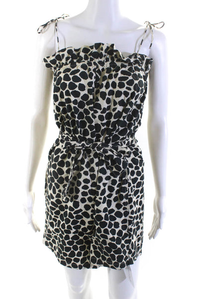 Aila Blue Womens Animal Print Belted Romper White Black Cotton Size Small
