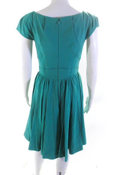 Zac Posen Womens Silk Short Sleeves V Neck A Line Dress Turquoise Blue Size 4