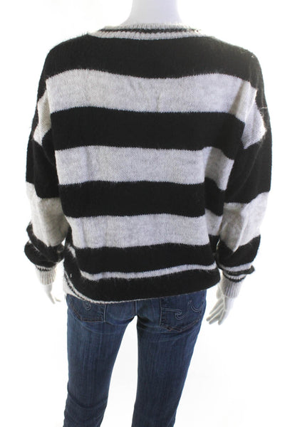 Free For Humanity Womens Striped V Neck Sweater White Black Wool Size Medium