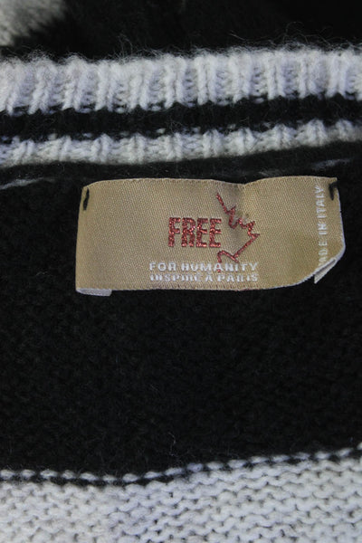 Free For Humanity Womens Striped V Neck Sweater White Black Wool Size Medium