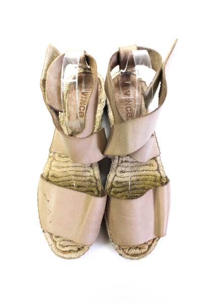 Vince Womens Platform Ankle Strap Espadrilles Sandals Brown Leather Size 9