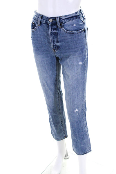 Pistola Womens Button Fly Mid Rise Distressed Straight Leg Jeans Blue Size 24