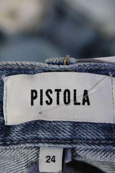 Pistola Womens Button Fly Mid Rise Distressed Straight Leg Jeans Blue Size 24