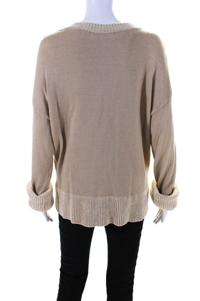 Alpha Studio Women's Wool Combo Trim Long Sleeve Knit Blouse Beige Size 48