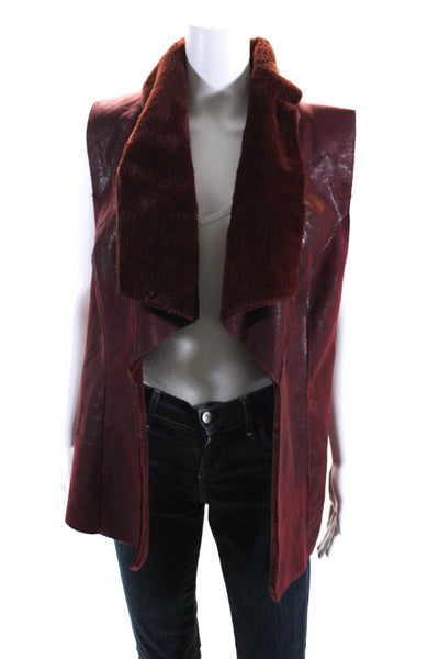 Bagatelle Womens Faux Shearling Waterfall Vest Burgundy Red SIze Large