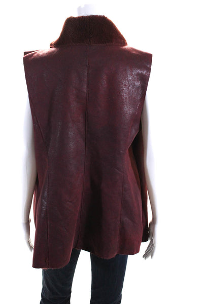 Bagatelle Womens Faux Shearling Waterfall Vest Burgundy Red SIze Large