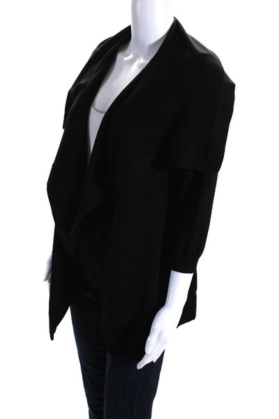 Theory Womens Long Sleeve Draped Open Front Cardigan Sweater Black Wool Medium