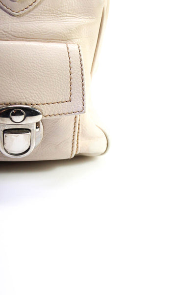 Marc Jacobs Womens Double Handle Zip Snap Top Shoulder Handbag Beige Leather