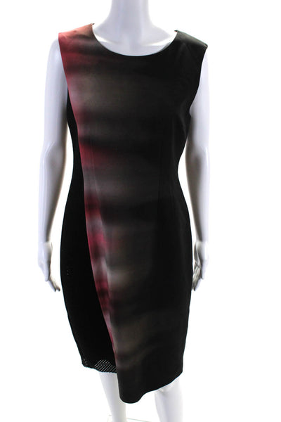 Elie Tahari Womens Back Zip Crew Neck Mesh Trim Sheath Dress Black Red Size 10