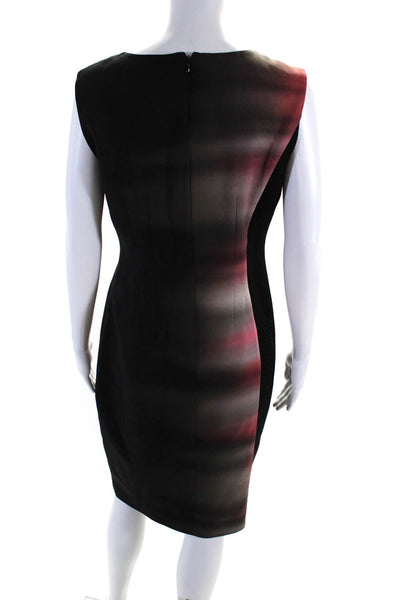 Elie Tahari Womens Back Zip Crew Neck Mesh Trim Sheath Dress Black Red Size 10