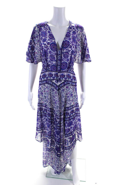 Adelyn Rae Womens V Neck Metallic Pinstripe Floral Maxi Dress White Purple Small