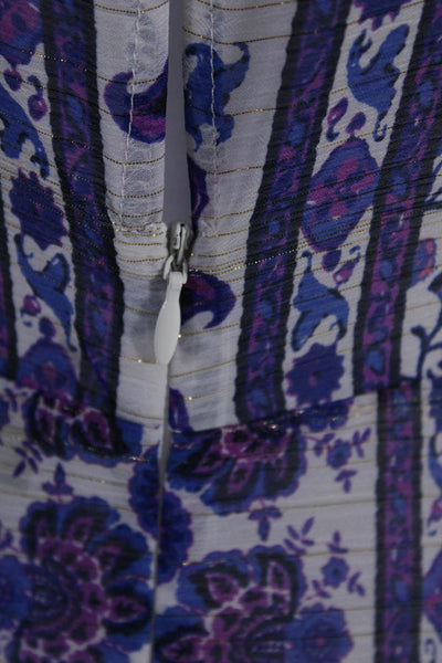 Adelyn Rae Womens V Neck Metallic Pinstripe Floral Maxi Dress White Purple Small