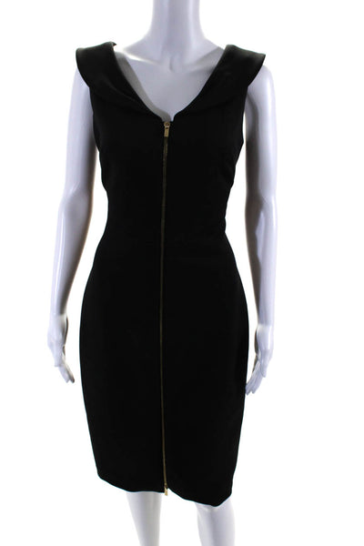 Calvin Klein Womens Front Zip Sleeveless V Neck Knit Sheath Dress Black Size 6