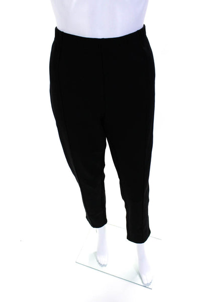 St. John Womens Elastic Waistband Pleated Straight Leg Pants Black Size 14