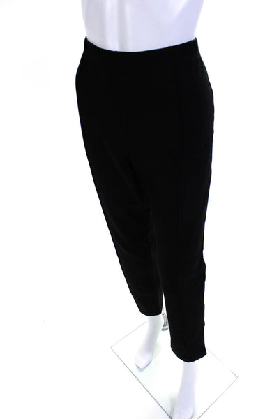St. John Womens Elastic Waistband Pleated Straight Leg Pants Black Size 14