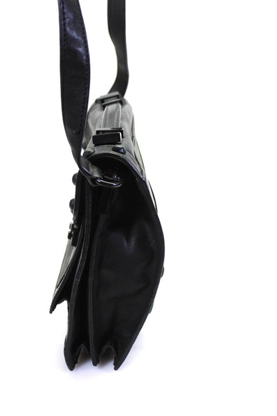 Loeffler Randall Womens Leather Studded Snap Lock Shoulder Handbag Black