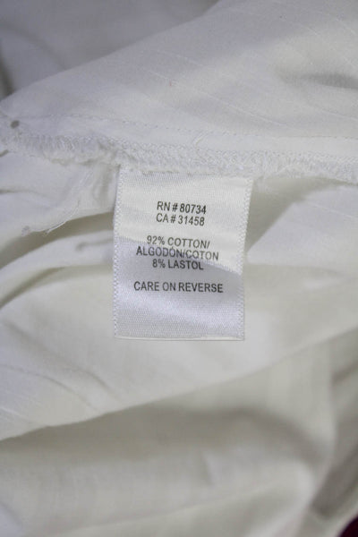 BCBGMAXAZRIA Womens Striped Print Ruffled Trim Button Down Shirt White Size XS