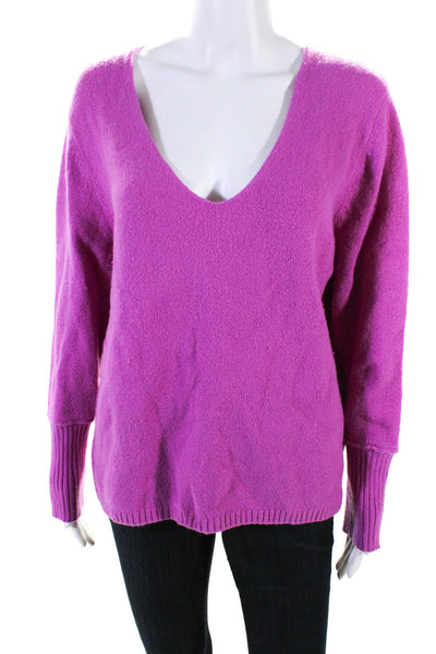 Something Navy Womens Cotton Ribbed Hem Long Sleeve V-Neck Sweater Purple Size S