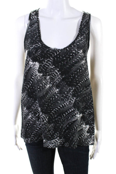 Joie Womens Feather Print Scoop Neck Tank Top Blouse Gray White Silk Size XS