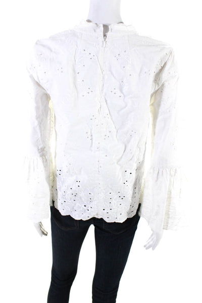 Ulla Johnson Womens Cotton Floral Embroidered Flounce Sleeve Blouse White Size 4