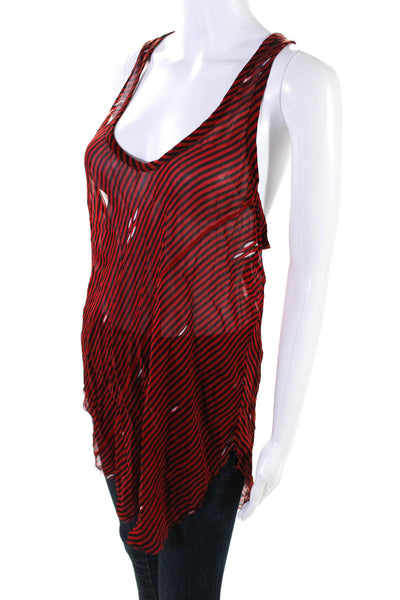 Isabel Marant Etoile Womens Red Striped Scoop Neck Sleeveless Blouse Top Size 44