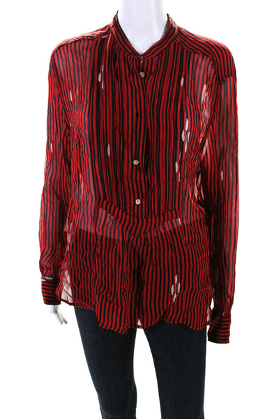 Isabel Marant Etoile Womens Red Striped Henley Long Sleeve Blouse Top Size 42