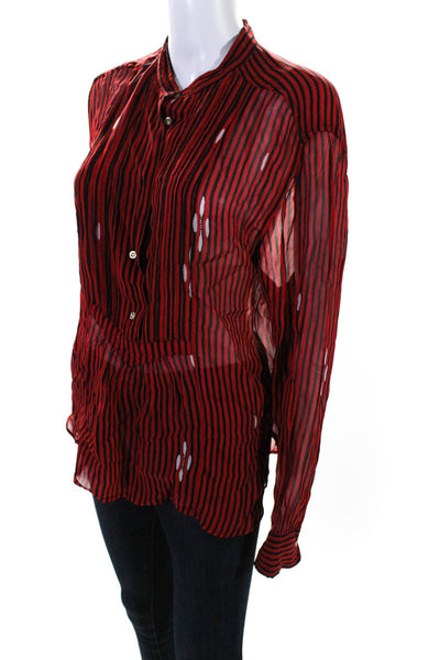 Isabel Marant Etoile Womens Red Striped Henley Long Sleeve Blouse Top Size 42
