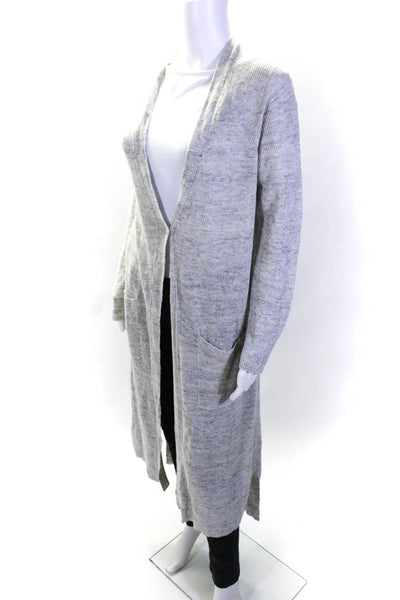 Eileen Fisher Womens Heather Gray Linen V-Neck Long Sleeve Sweater Top Size L