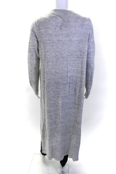 Eileen Fisher Womens Heather Gray Linen V-Neck Long Sleeve Sweater Top Size L