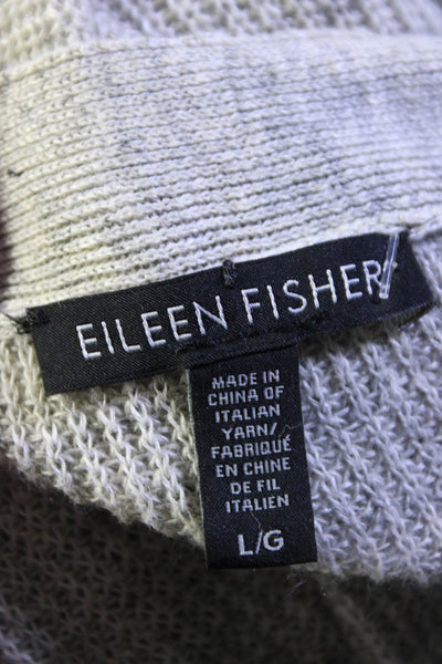 Eileen Fisher Womens Heather Gray Linen V-Neck Long Sleeve Sweater Top Size L