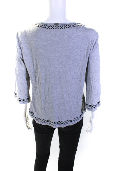 St. John Womens Studded Round Neck Long Sleeve Pullover T-Shirt Gray Size M
