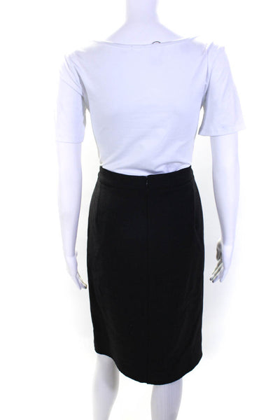 Oscar de la Renta Womens Wool Back Zipped Straight Midi Skirt Black Size 10