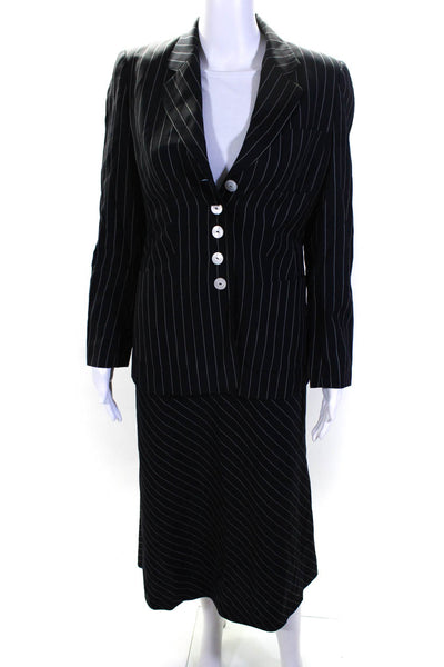 Escada Womens Striped Buttoned Collared Skirt Blazer Set Black Size 36 38