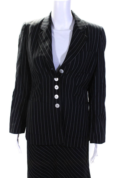 Escada Womens Striped Buttoned Collared Skirt Blazer Set Black Size 36 38