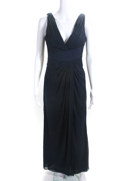 Watters & Watters Womens V-Neck Sleeveless Cinch Slit Hem Maxi Dress Blue Size 0