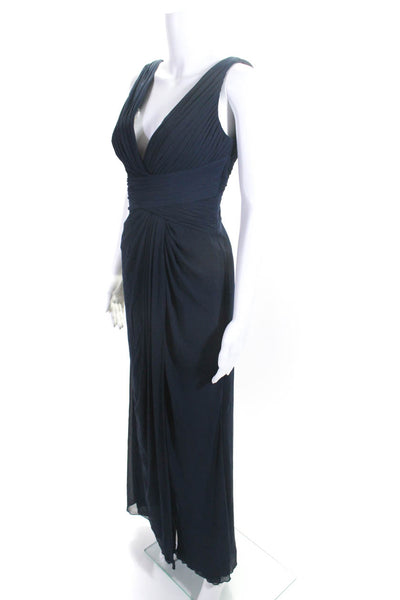 Watters & Watters Womens V-Neck Sleeveless Cinch Slit Hem Maxi Dress Blue Size 0