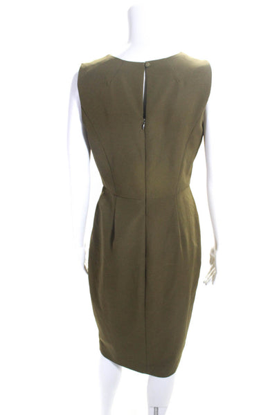 Milly Women's Scoop Neck Sleeveless Ruffle Midi Dress Olive Green Size 8