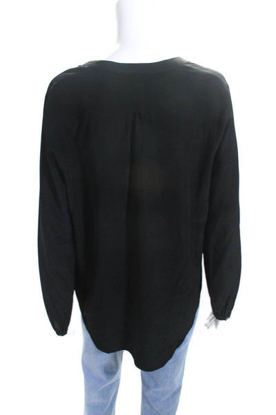 Daniel Rainn Womens Crepe Button Up V-Neck Long Sleeve Blouse Top Black Size L