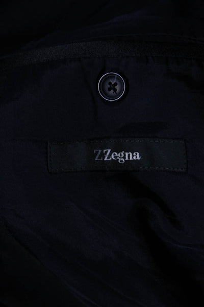 Z Zegna Mens Two Button Pointed Lapel Blazer Jacket Navy Blue Wool Size IT 56