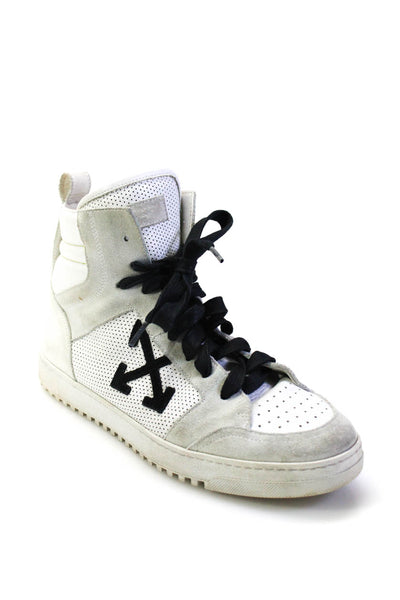 Off White Womens High Top Perforated Leather Suede Sneakers White Size 40 10