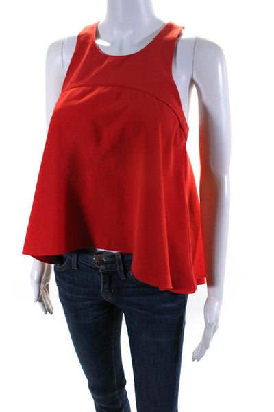 Milly Womens Crew Neck Sleeveless High Low Tank Top Blouse Red Size Petite