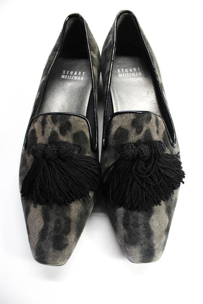 Stuart Weitzman Womens Animal Print Pointed Toe Slip On Loafers Black Size 5M