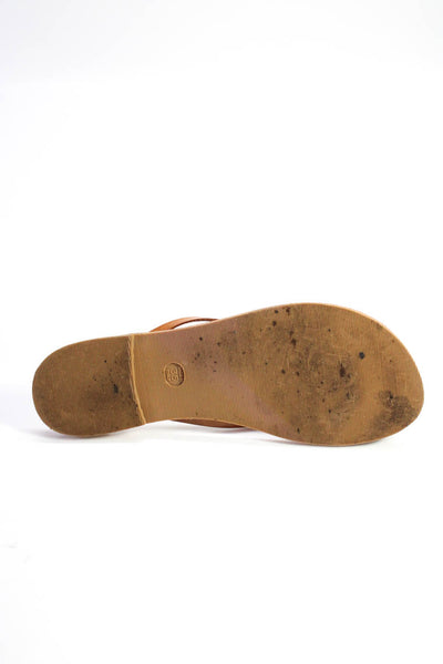 Sundance Womens Leather Flower Detail Thong Flip Flops Sandals Brown Size 35 5