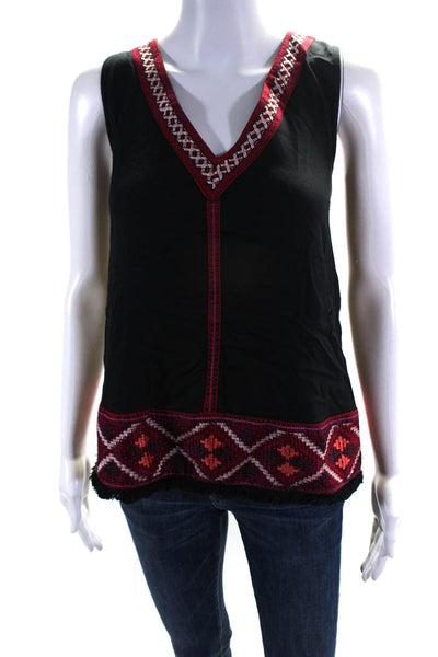 Ella Moss Womens Black Red Printed V-Neck Sleeveless Blouse Top Size S
