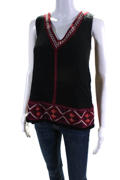 Ella Moss Womens Black Red Printed V-Neck Sleeveless Blouse Top Size S